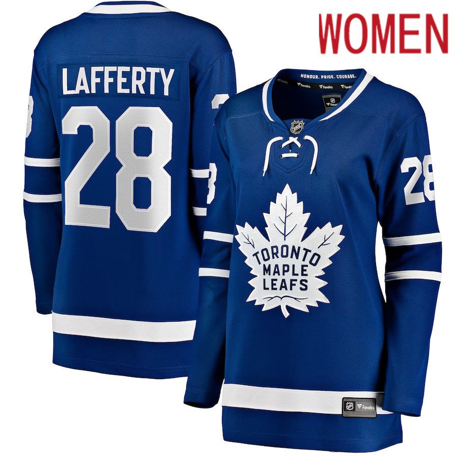 Women Toronto Maple Leafs 28 Sam Lafferty Fanatics Branded Blue Home Breakaway NHL Jersey